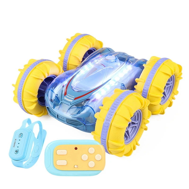 Voiture cascadeur RC double face pour enfants, véhicule amphibie, jouets roulants gestuels, lumière transparente, 2.4G