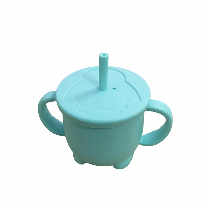 Taza de pajita de pingüino para bebé, vaso de silicona de grado alimenticio, Pajita creativa para bebé, aprendizaje, antigotas de agua, sin BPA