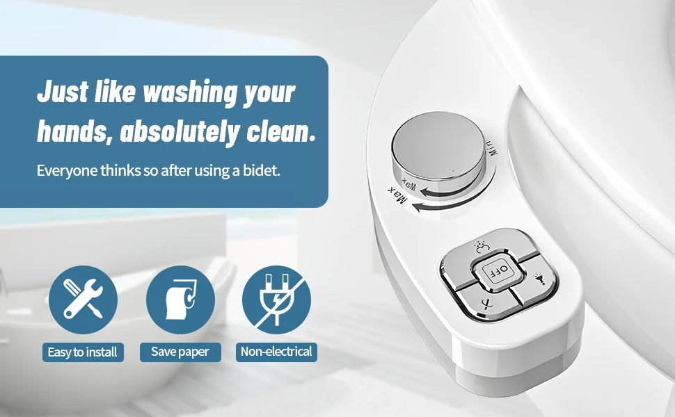 SAMODRA Knopf-Bidet – nicht elektrisch, selbstreinigende Doppeldüse (vorne und hintere Waschung), Süßwasser-Bidet, Toilettensitzaufsatz – Detail 2