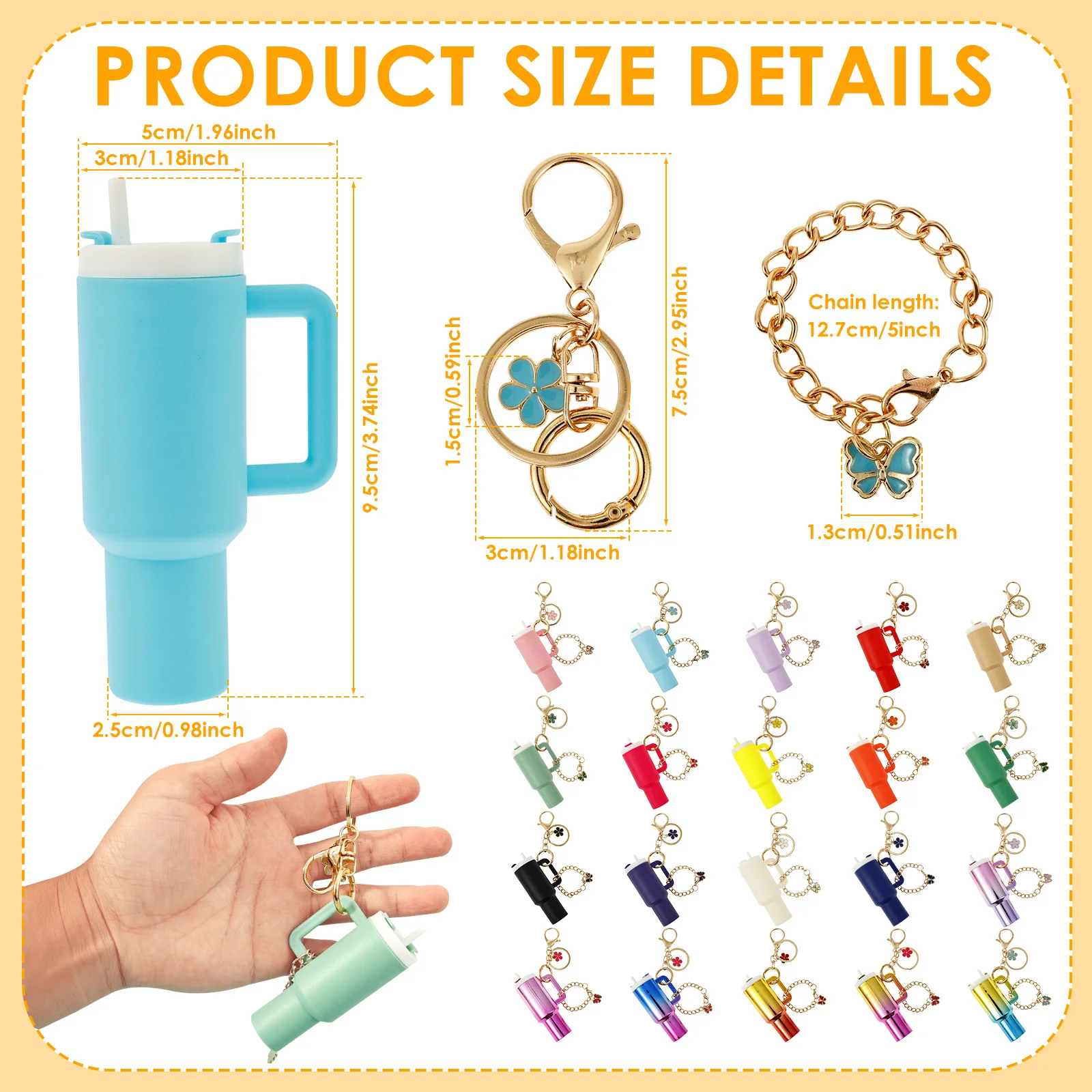 16/20Pcs Mini Tumbler Keychains Decor Tumbler Shape Purse Charms Bright Color Tumbler Keychain Pendant for Phone Case School Bag