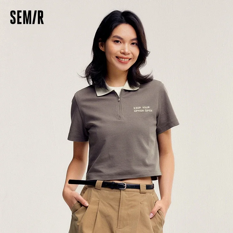 Semir Polo Shirt Women Short Letters Embroidery 2024 Summer New Antibacterial Texture Top Temperament