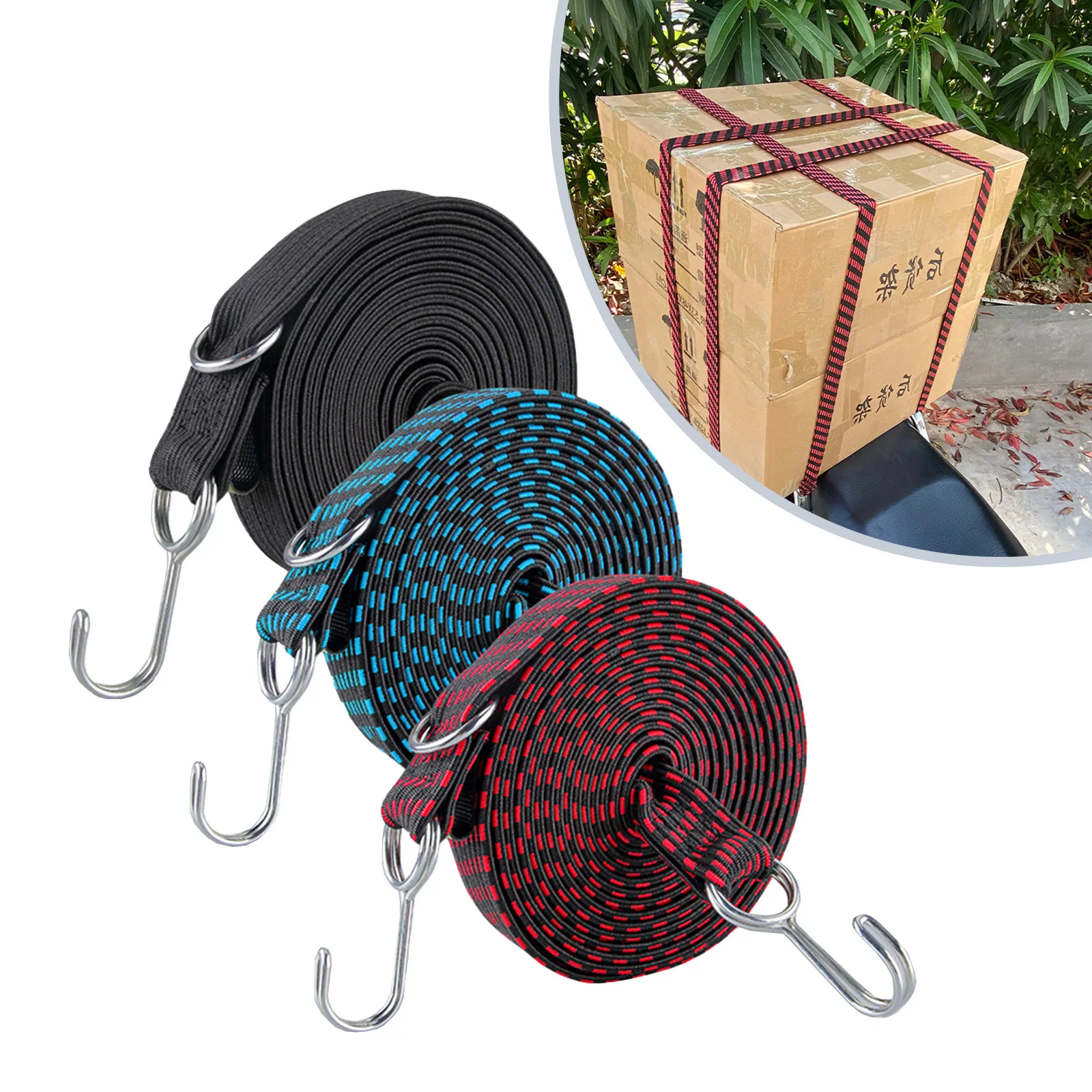 Bungee Cords With Hooks 1M/2M/3M Extra Long Bungee Strap Ropes Heavy Duty Luggage Bungee Cord Flat Rubber Elastic Straps