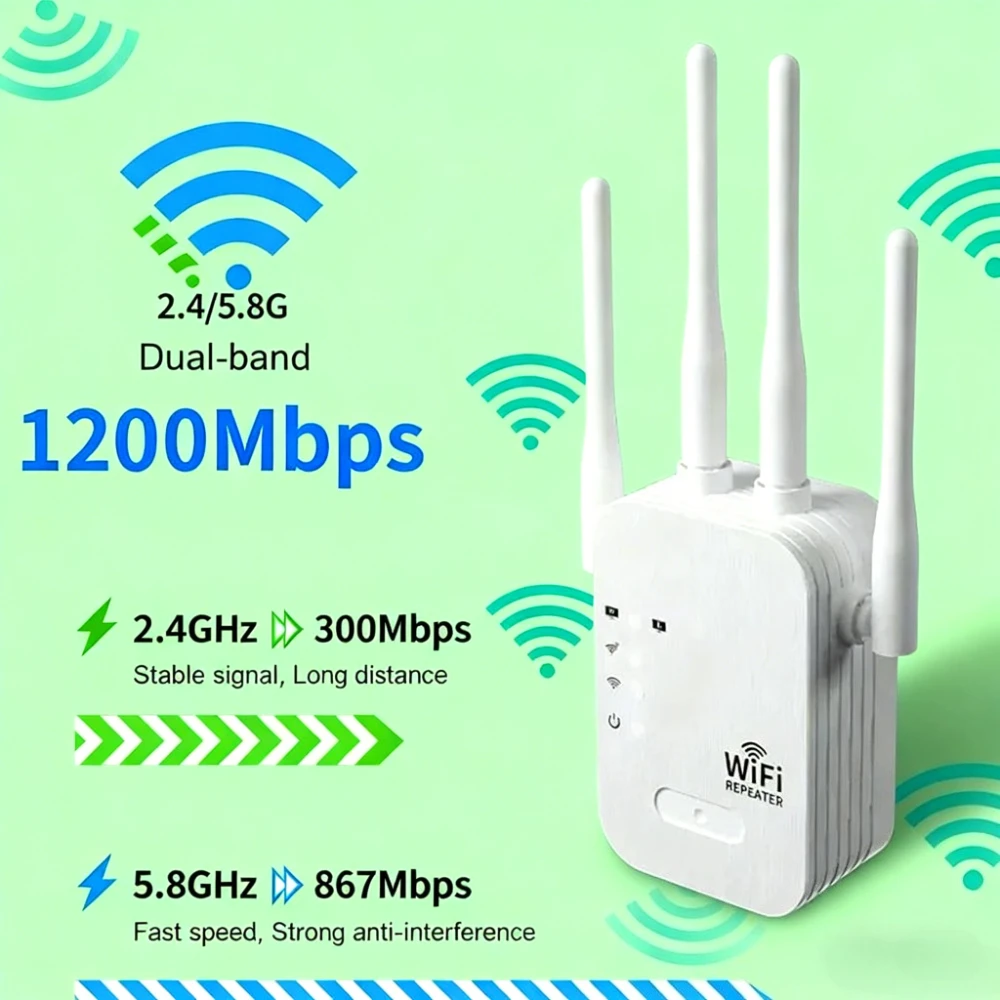 

1200 Мбит/с Wi-Fi маршрутизатор беспроводной Wi-Fi расширенный усилитель Wi-Fi 2,4G/5G двухдиапазонный сетевой усилитель сигнала дальнего действия Wi-Fi повторитель