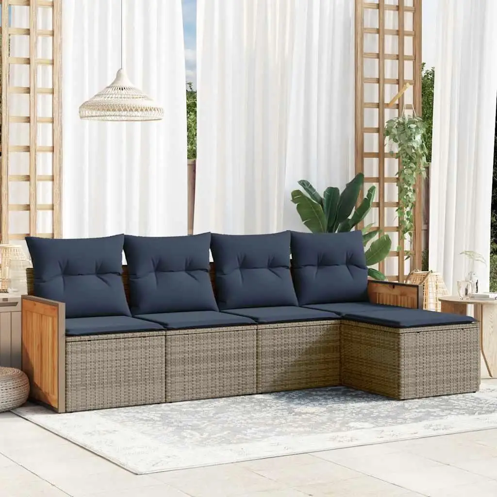 

5 Piece Outdoor Patio Sofa Set with Gray Poly Rattan and Soft Cushions Garden Furniture