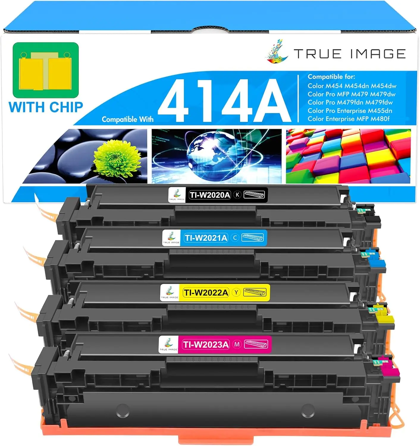414A/414X/414 Toner Cartridges 4 Pack, High Yield with Chip, Compatible with MFP M479fdw M454dw M479fdn M454dn M455dn M479 M454 M480f Printers, B/C/Y/M