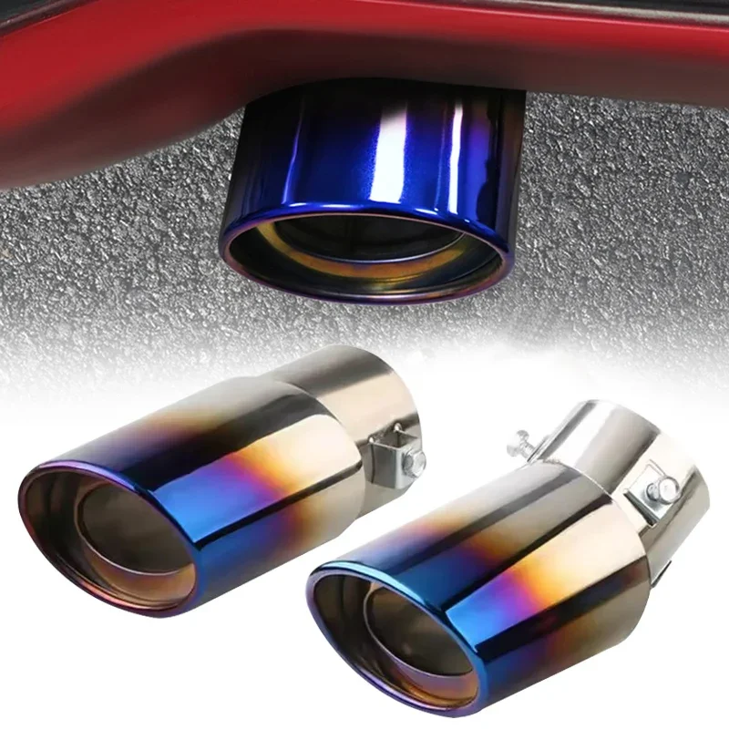 Car Stainless Steel Exhaust Pipe Modification Car Exhaust Tip Tail Throat Tail LPipe Blue Burnt Sliver Finish Tailpipe Universal