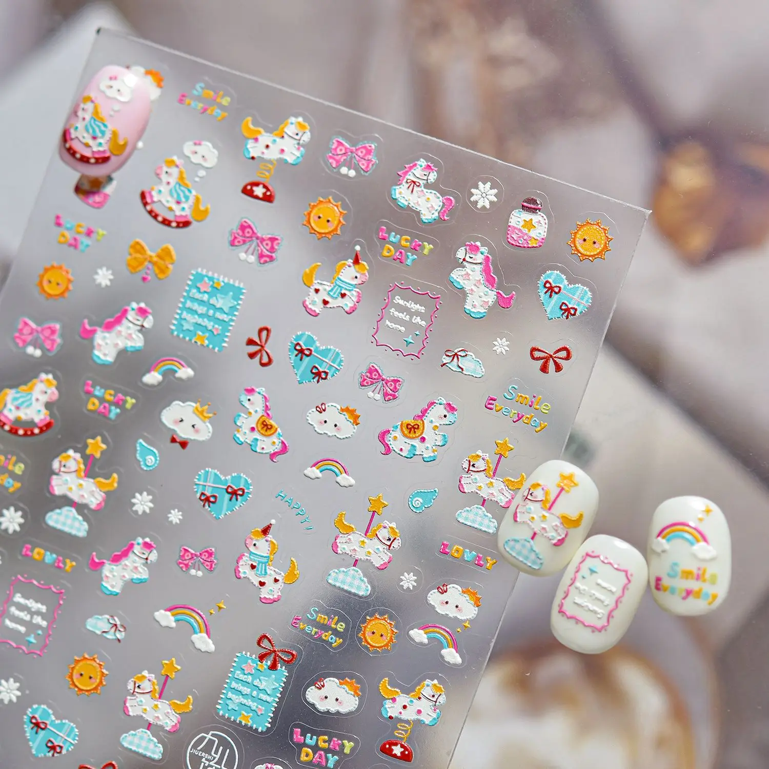 Childlike Trojan Rabbit Strawberry Sun Cloud Rainbow Heart Bow Lovely 5D Nail Art Stickers Self-adhesive Nail Art Decor Decals