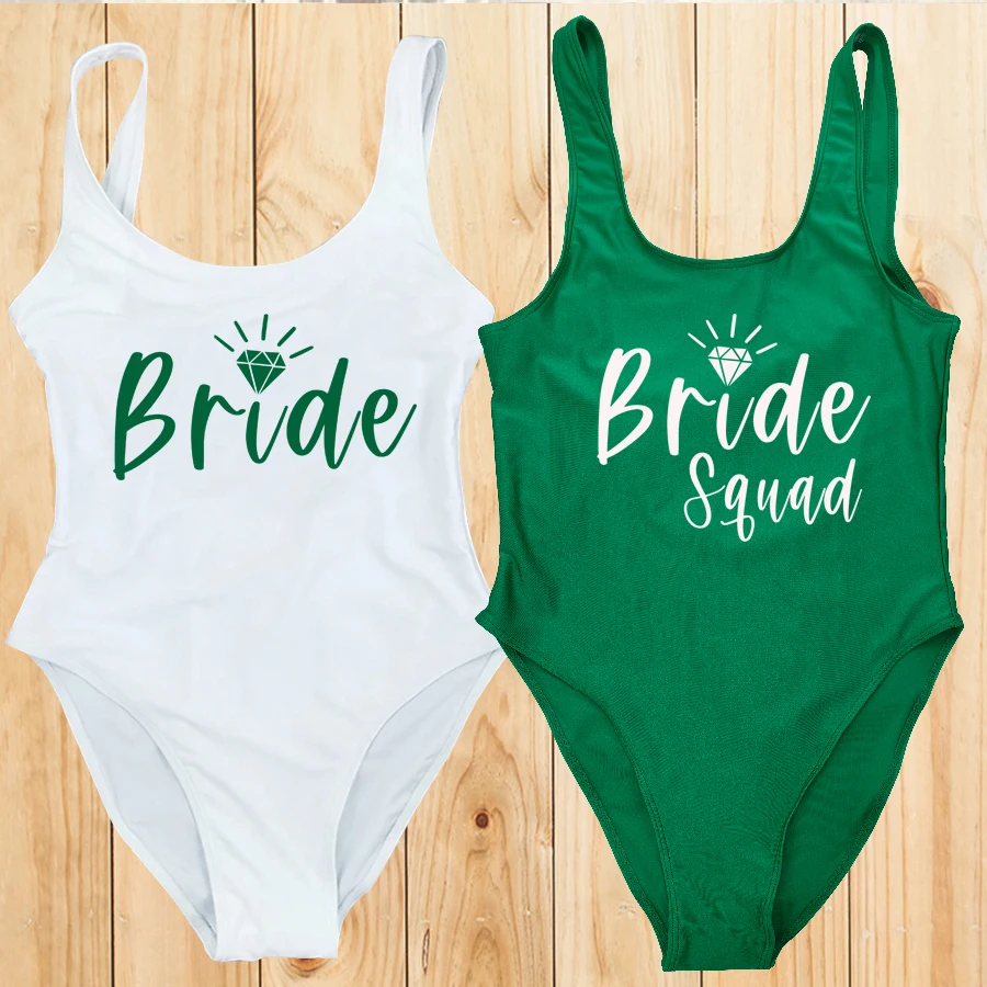 Bachelor Party One Piece Swimsuit Women TEAM BRIDE SQUAD TRIBE Swimwear Bikini Sexy Bodysuit Plus Size Bathing Suit Beachwear