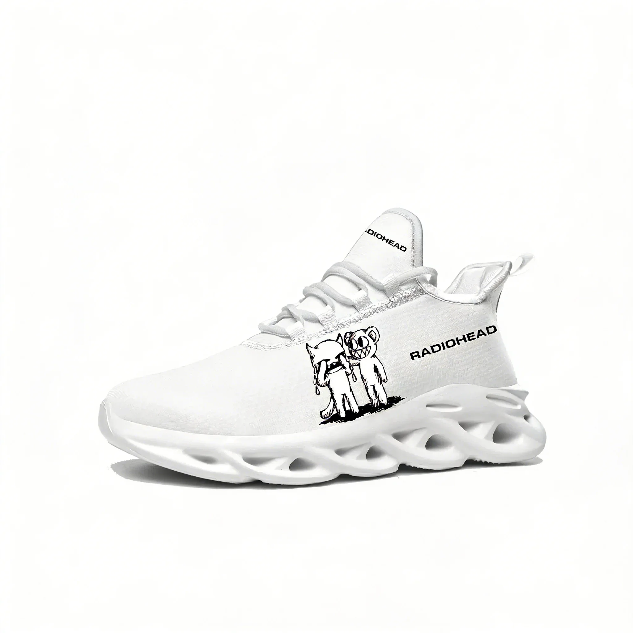 Radiohead Rock Band Lace Mesh Shoes Flat Sneaker Mens Womens Running Shoes Sport Sneakers High Quality Customized Footwear White