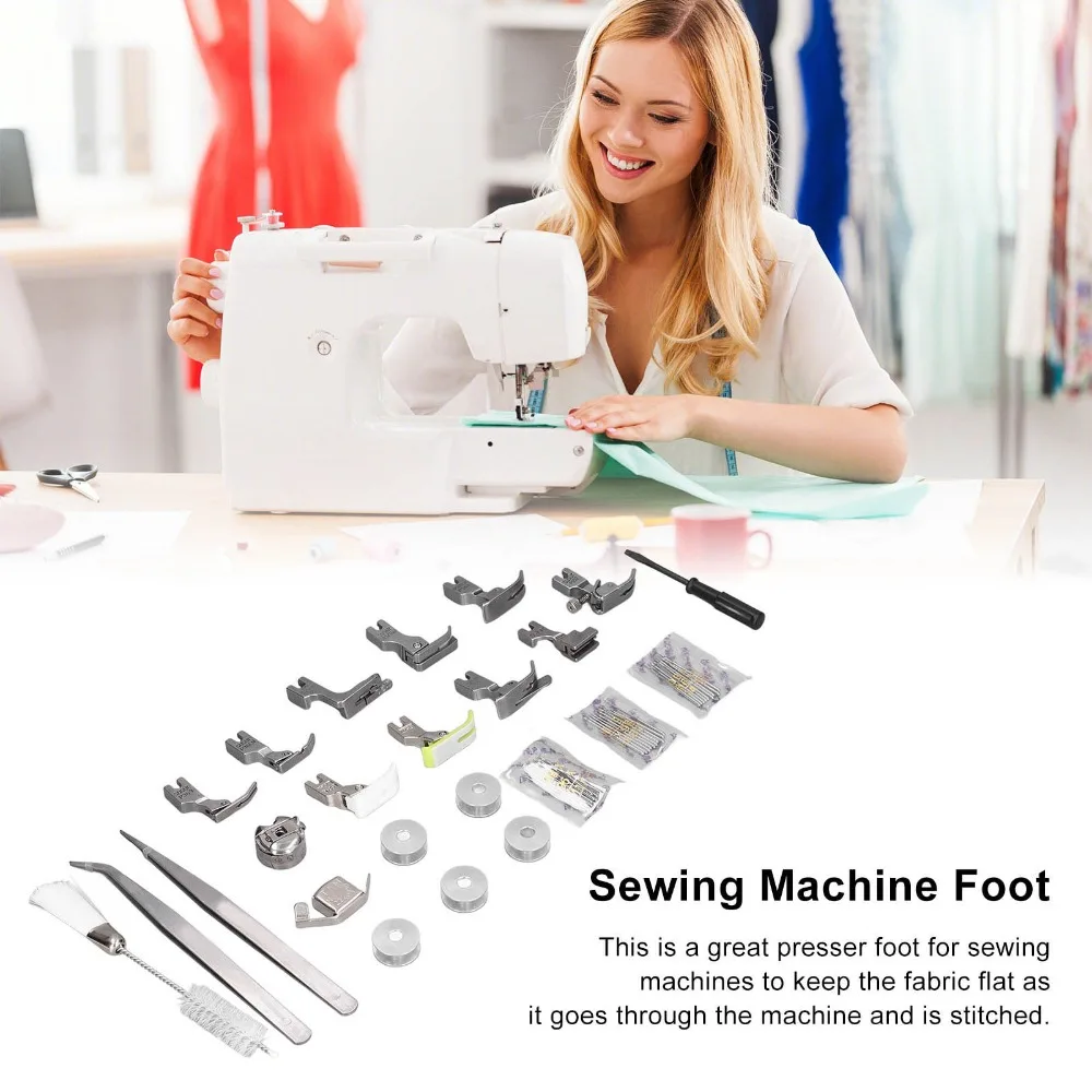 

Stainless Steel Presser Foot Set Plastic Storage Box Multiple Pieces Sewing Machine Presser Foot Presser Feet Kit