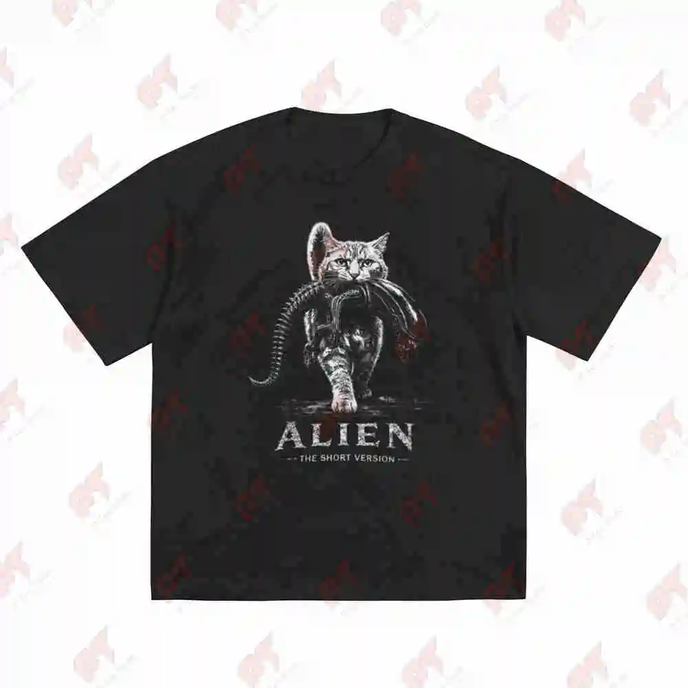 Alien Sci Fi Horror Parody Iconic Movie Cat Short Sleeve Tee 100% Cotton T-Shirt