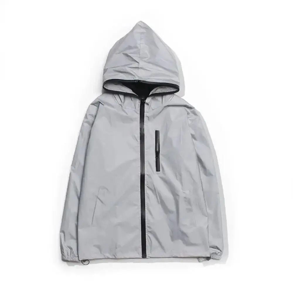 Night Warning Reflective Jackets with Chest Pocket Windproof Hooded Jacket Baggy Stylish Reflective Windbreaker Fishing