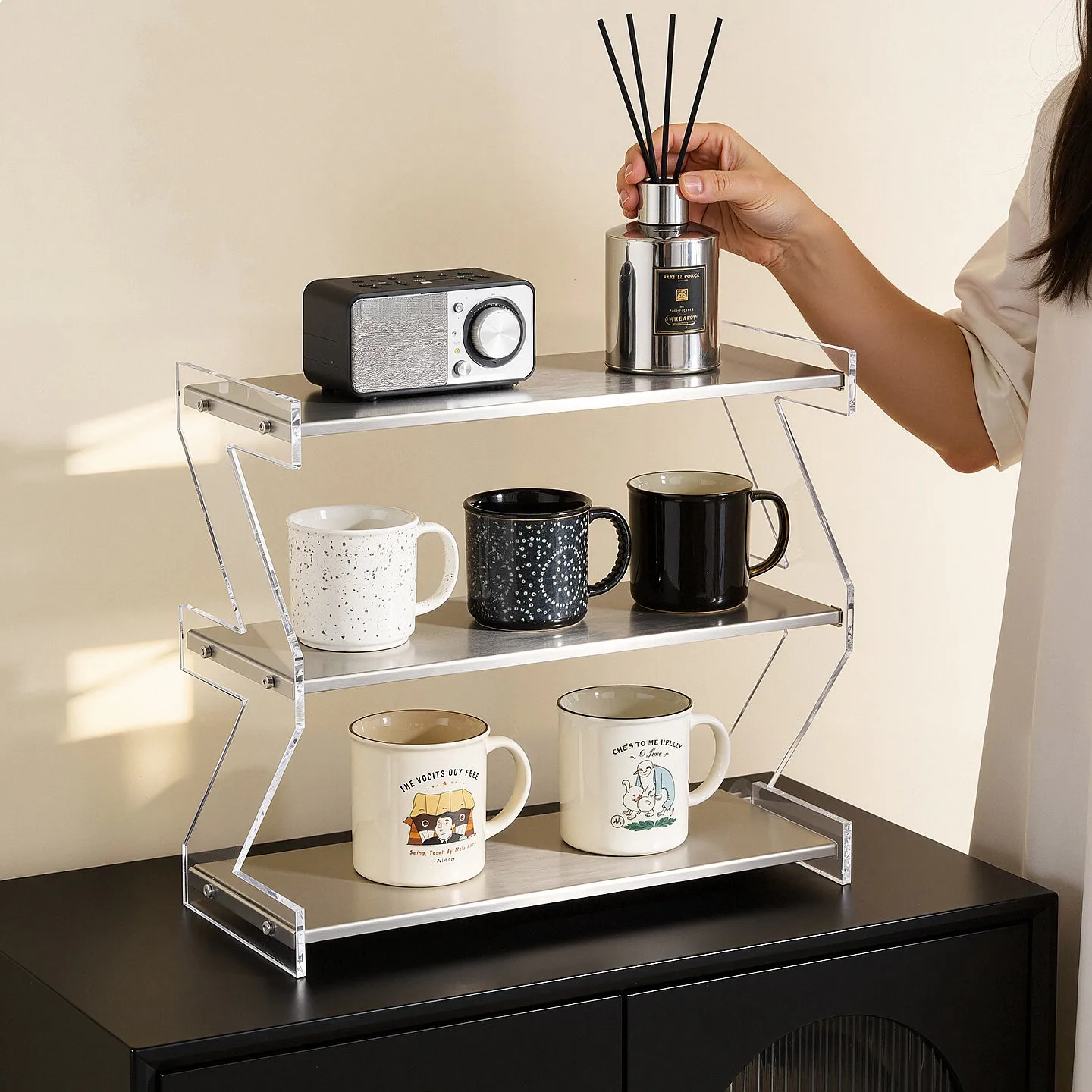 Multilayer Acrylic Stainless Steel Desk Organizer Cup Holder for Coffee Mugs Perfume Bedroom 2