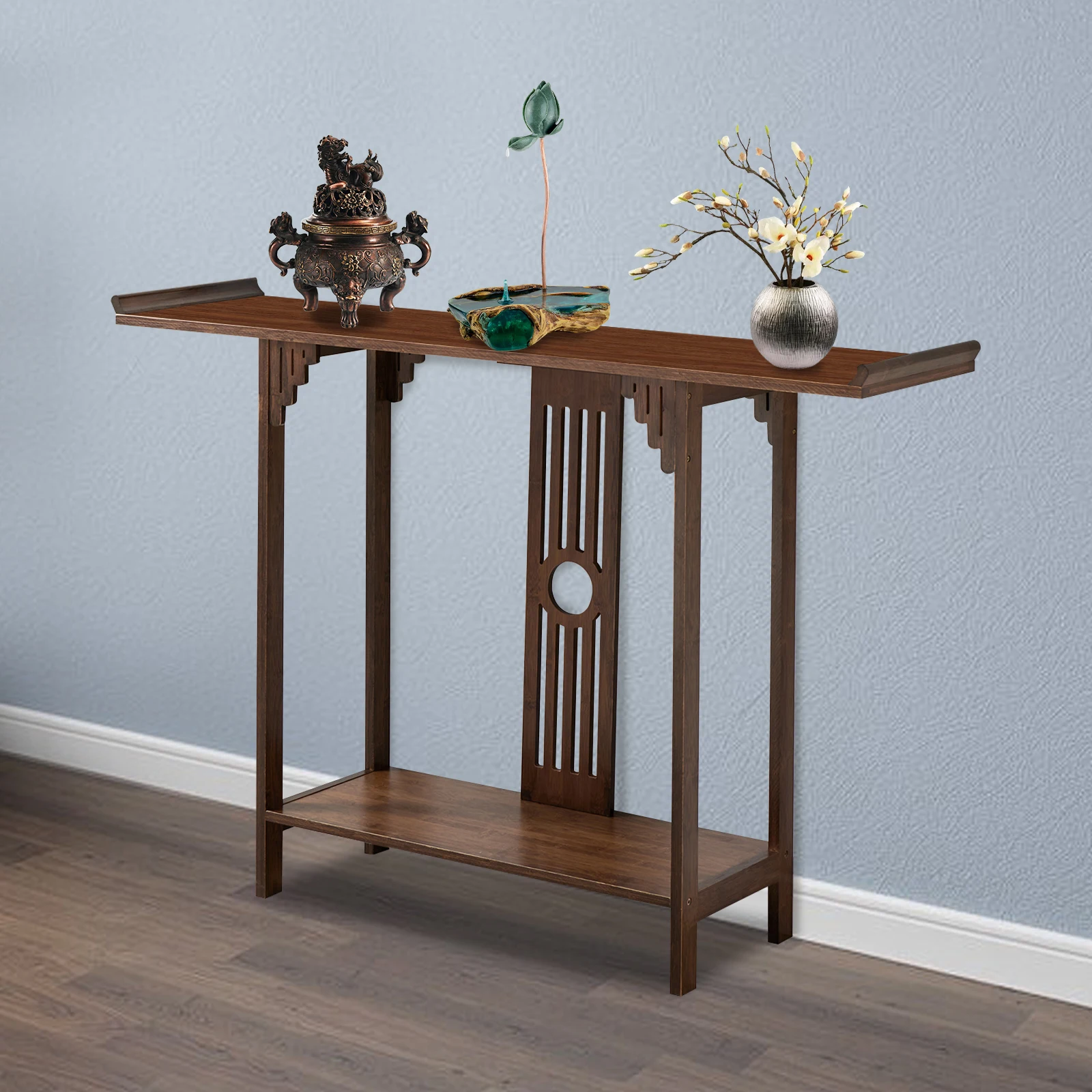 Stylish Bamboo Entryway Table: Walnut Finish, Sturdy Design, Spacious Storage with 440.92-551.15 lbs Capacity