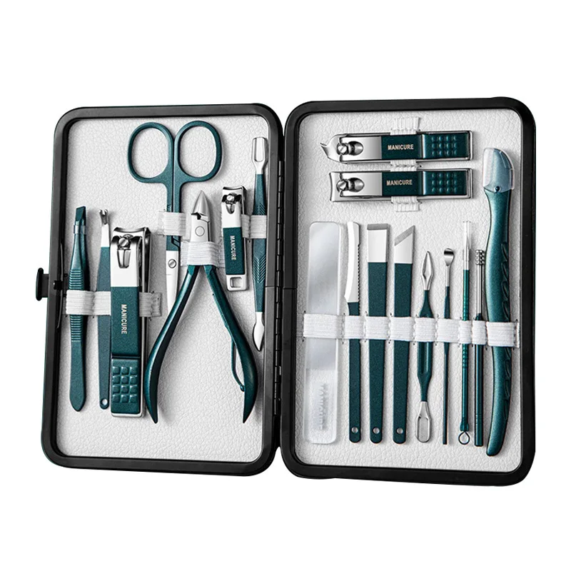 18개 스테인리스 스틸 손톱 다듬기 도구 세트, 고품질 손톱깎이 세트로 각질 제거, 손톱깎이