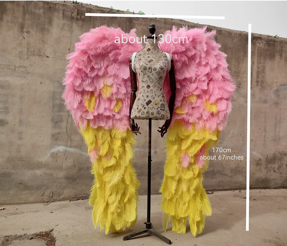 2023 Large Size Natural Ostrich Angel Yellow Feather Pink Wings Cosplay Costume Performance  Props Wedding Photograph