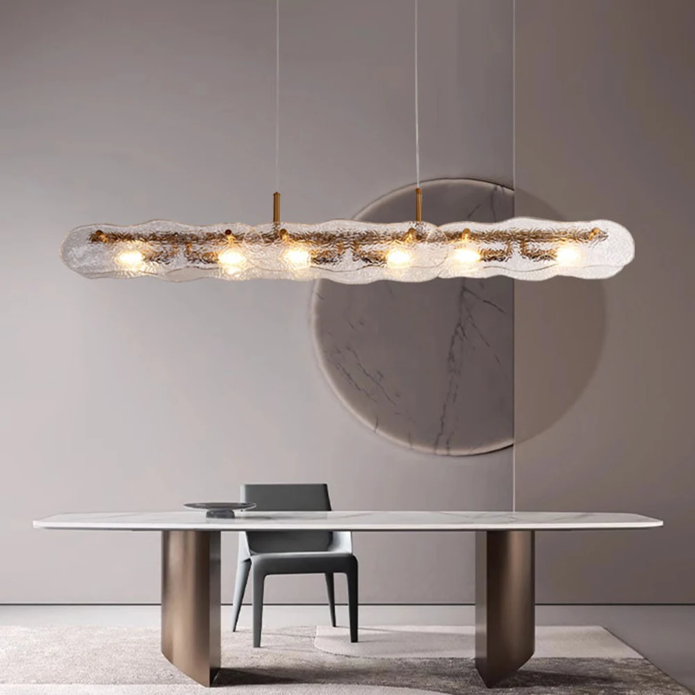 

Dining Room Chandelier Simple LED Living Room E14 Three Color Variable Light Word Glass bar Decoration Chandelier