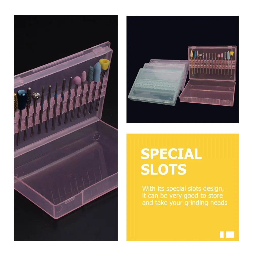 

3Pcs Nail Grinding Head Storage Box Portable Drill Bit Organizer Transparent Acrylic Case for Nail Salon Tools Neat Desktop