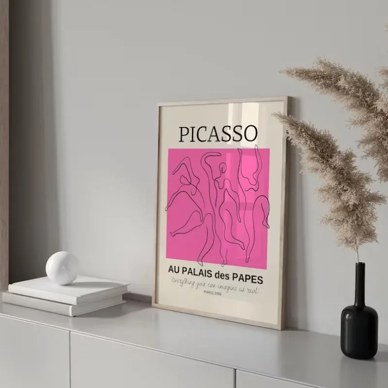 فن حائط باوهاوس الشمال مع طباعة تجريدية ، وردي فاتح ، قماش بيكاسوو ، بوهو ، معرض حديث ، ملصق غرفة المعيشة