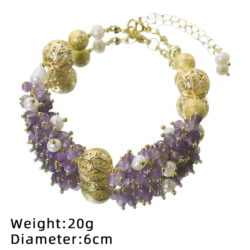

Ретро нерегулярный комплект ювелирных изделий с пресноводным жемчугом и аметистом для женщин, очаровательный модный колье-воротник, браслет, ожерелье, элегантный подарок на вечеринку