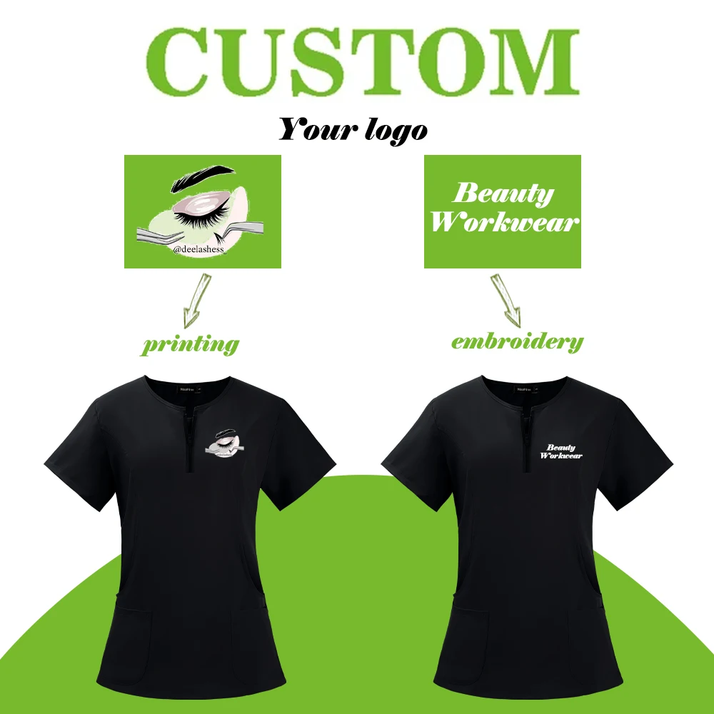 Customized logo Scrubs Top Medical Scrub T-shirt Hospital Doctor Nurse Uniforms Dentist Vet Surgical Blouse Pet Store Workwear