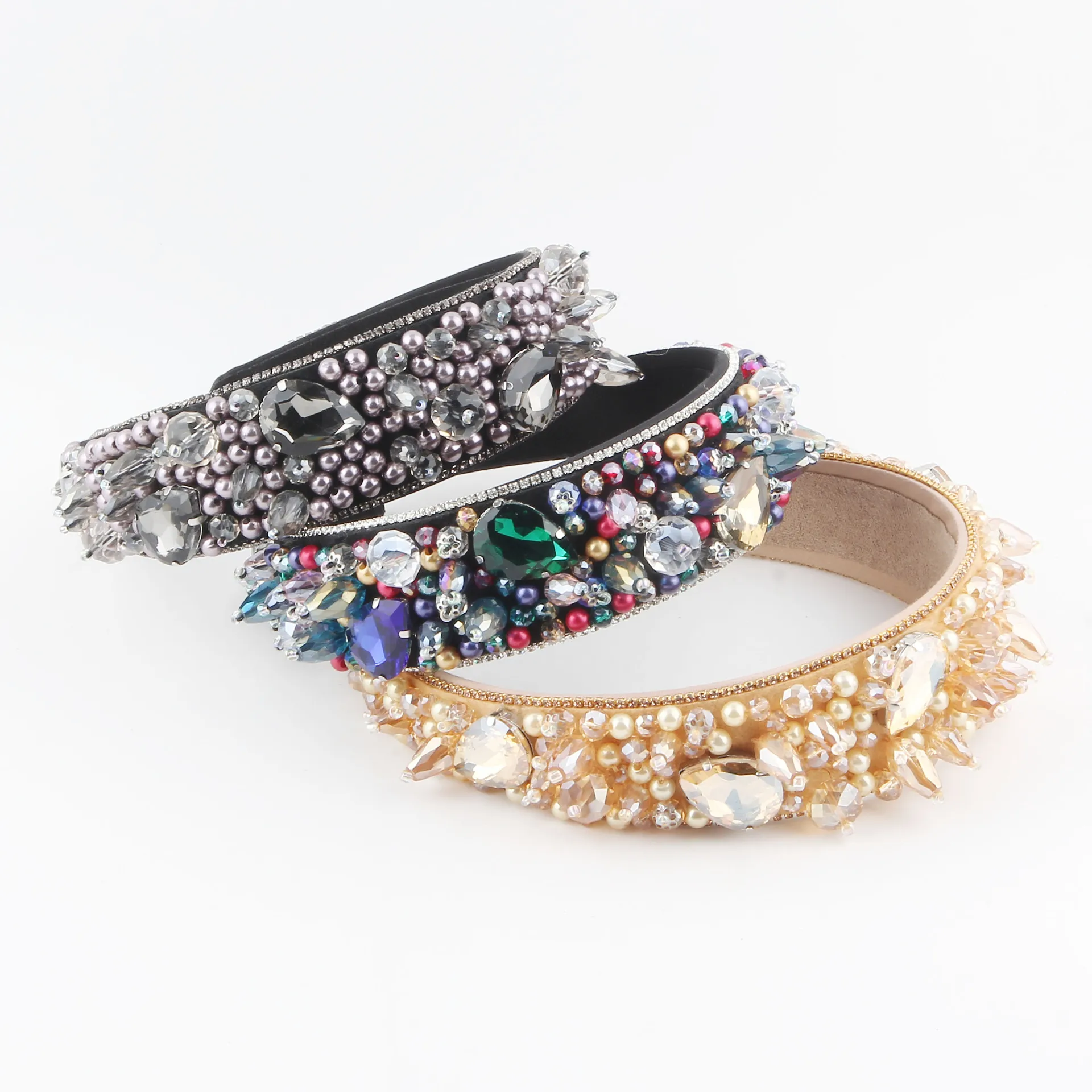 Heavy industry women's headband retro exaggerated court style full of diamonds wide edge headband temperament advanced sense din