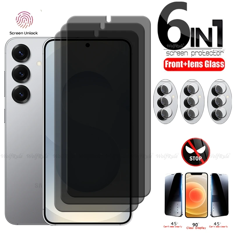 

6in1 For Samsung S25 Glass Samsung S25 Ultra Plus Tempered Glass Privacy Anti-Spy Screen Protector Samsung Galaxy S25 Lens Glass