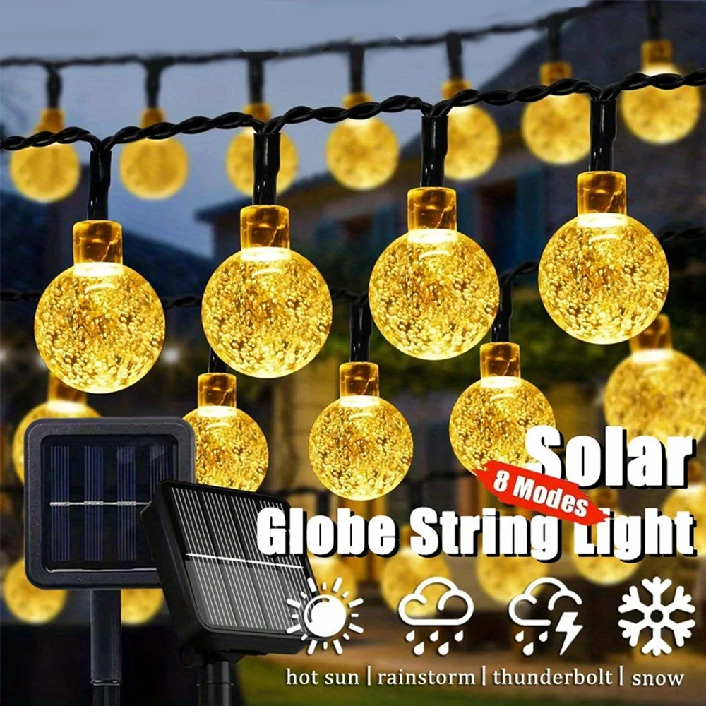 Поп-хрустальный глобус на солнечной энергии, сказочные гирлянды, уличные водонепроницаемые гирлянды для садовой елки, праздничные рождественские украшения