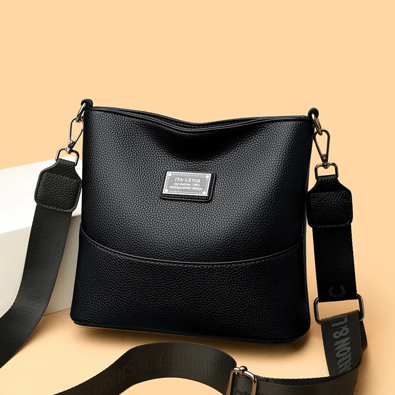New Crossbody Bucket Bag, Large Capacity Solid Color Mommy Bag, Minimalist Trendy Women Handbag