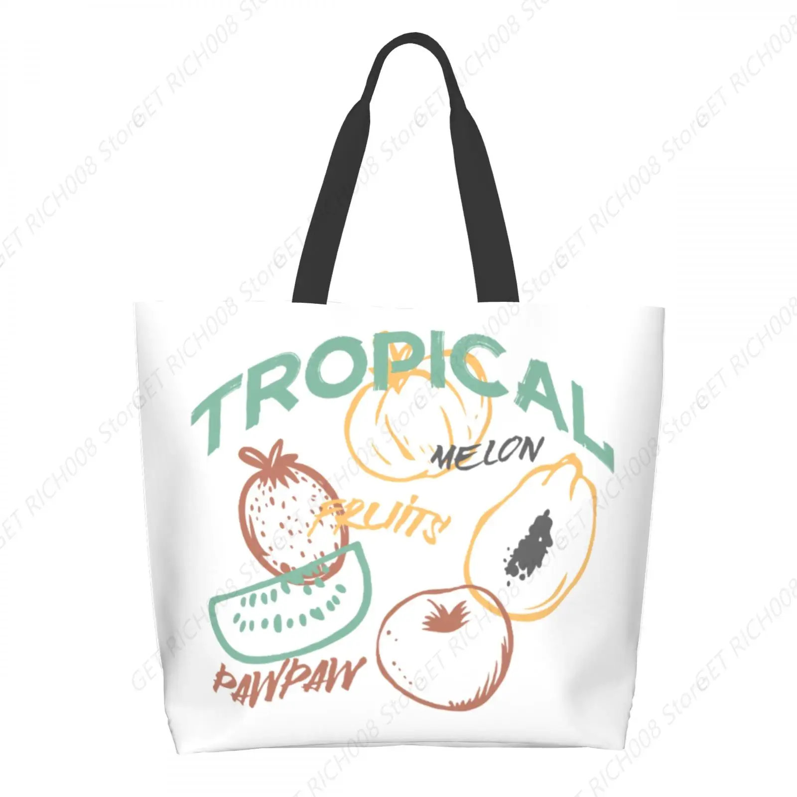 Bolso de compras de hombro con pintura simple de frutas tropicales para mujer, deportes de gimnasio en la playa y la playa