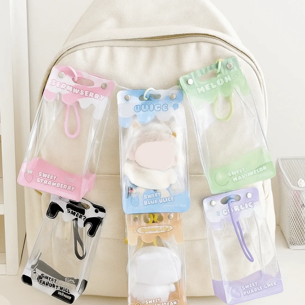 

PVC MIni Plush Dolls Storage Pouch Transparent Dustproof Dolls Outdoor Bag Reusable with Pendant Rope Data Cable Storage Bag