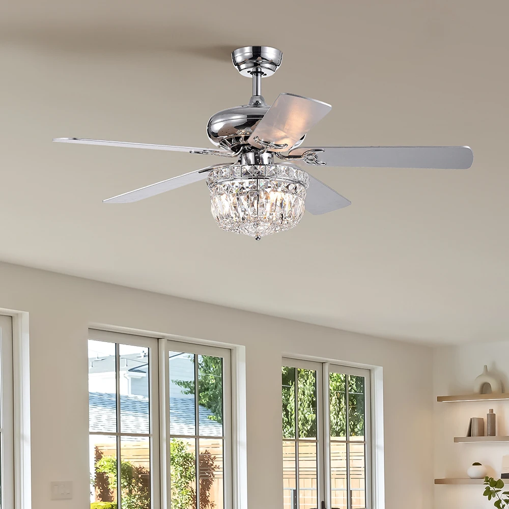 

52 Inch Crystal Chandelier Fan Dual Finish Reversible Blades, Fandelier,Ceiling Fan With Remote Control 3 Speed (Low,Mid,High) f