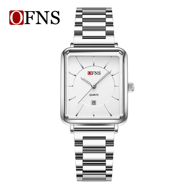 OFNS2025 New Women's Retro Square Watch Simple Three Needle Waterproof Calendar Display Light Luxury Elegant Quartz Watch Men's