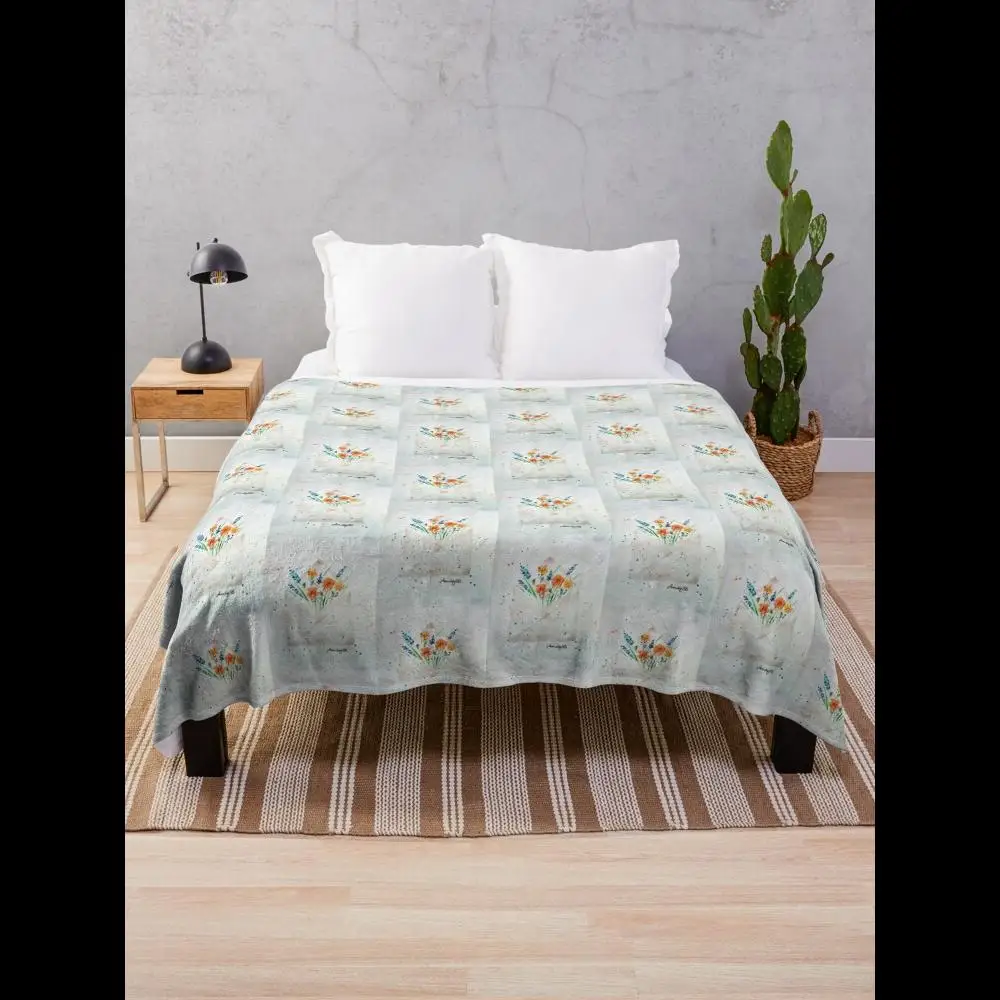 cobertor-de-aquarela-original-com-estampa-de-flores-laranja-e-azul-para-conforto-aconchegante