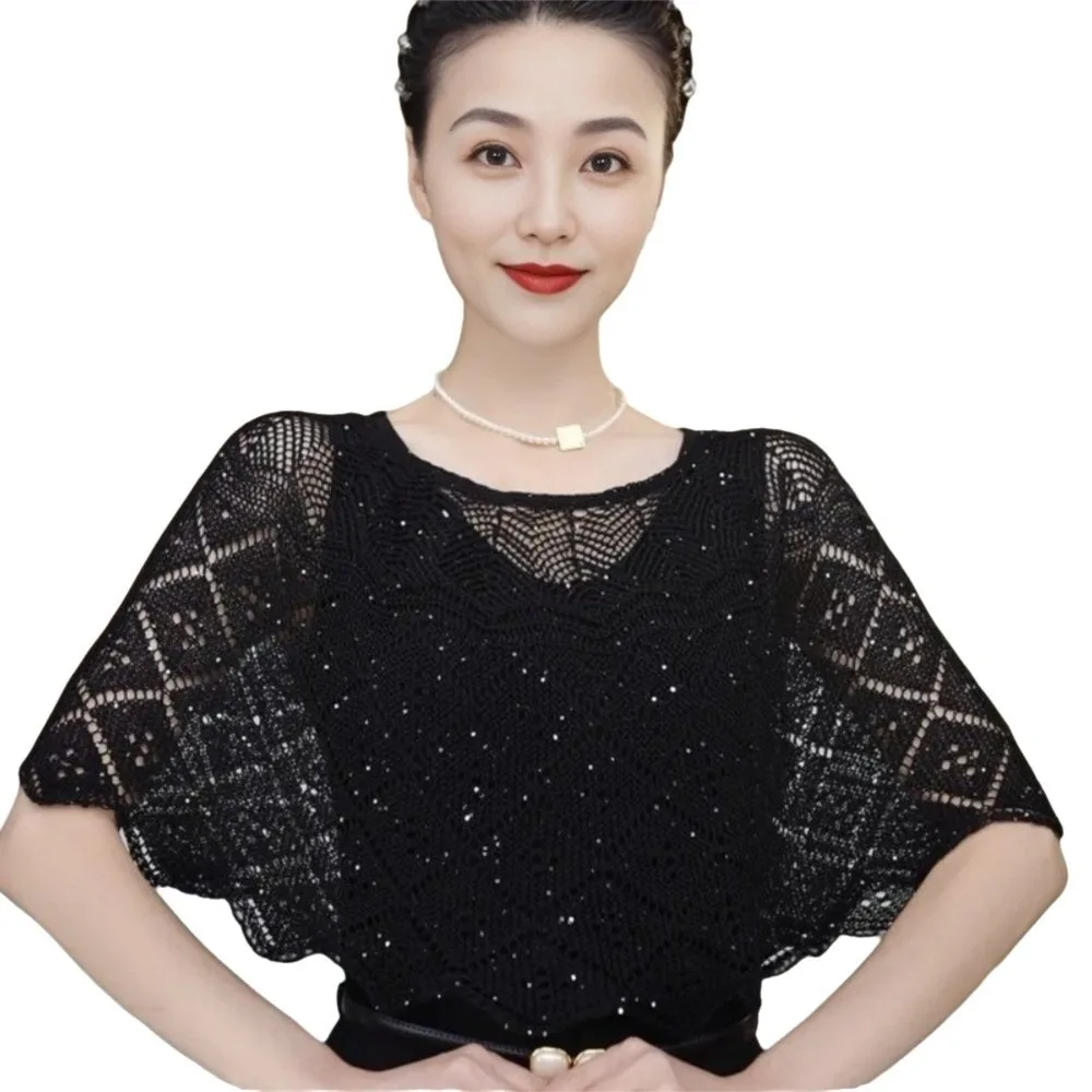 

Versatile Vintage Style Crochet Shawl Knitted Hollow Out Beach Shawl Fake Collars Shoulder Wrap Spring Autumn