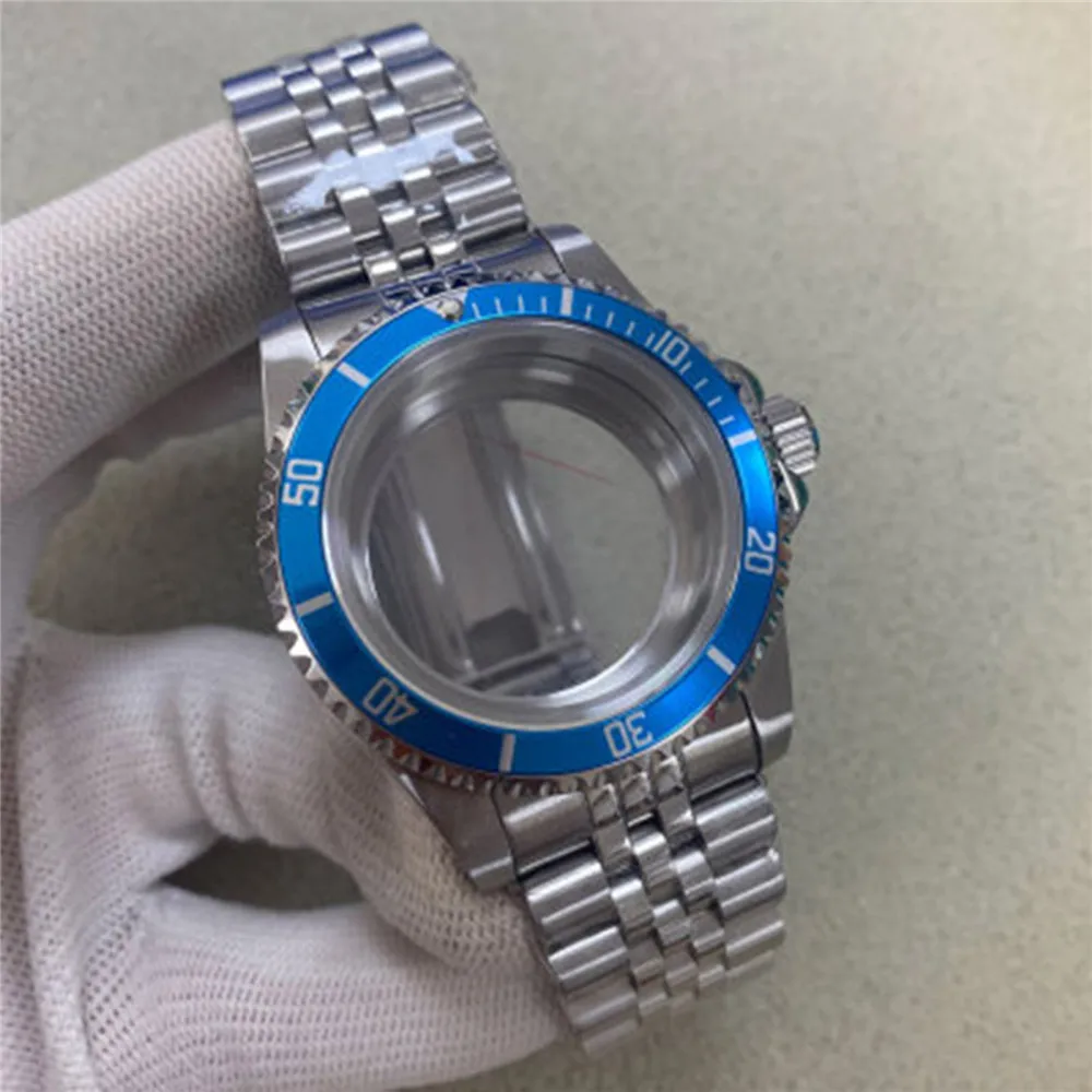 39.5mm Vintage Watch Case + Strap for NH35 NH36 Movement Flat Glass Transparent Bottom Unidirectional Rotation Retro Case Band