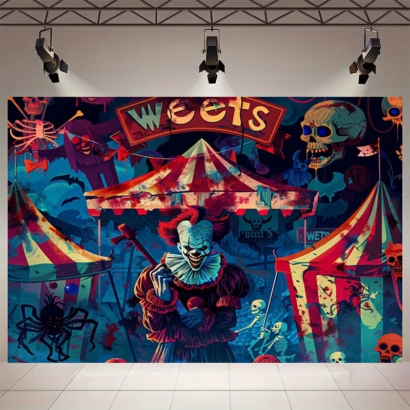 Joker and skull patterns, vibrant circus tent design, perfect for decorating parties and streaming live broadcasts