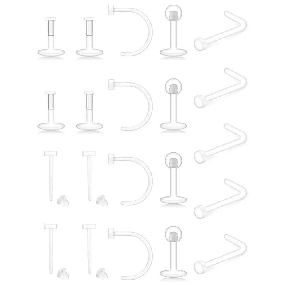 25Pcs Set Clear Piercing Jewelry Retainers Acrylic Piercings Work Surgery Sports Nose Studs Retainer Cartilage Tragus Helix