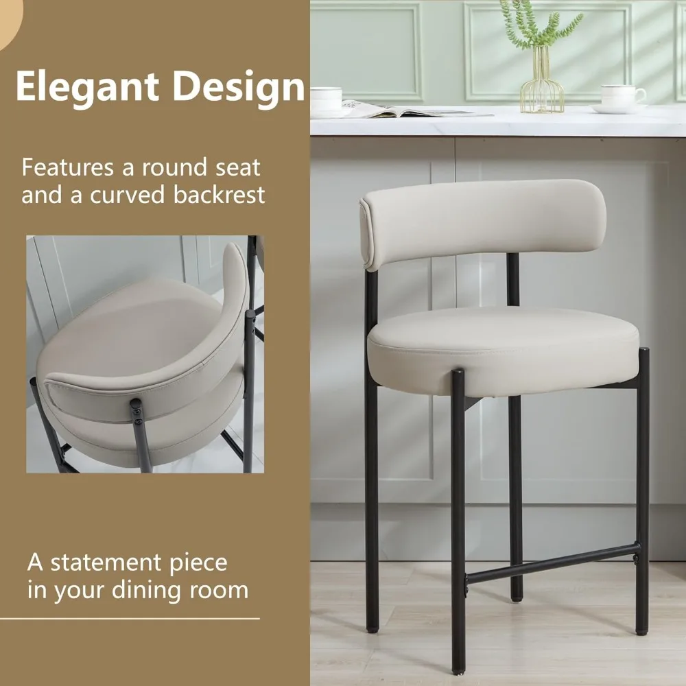 Kursi Bar Counter Height Set 3, Kursi Bar Kulit Imitasi 24 ''dengan Punggung, Kursi Bar Modern Abad Pertengahan untuk Pulau Dapur