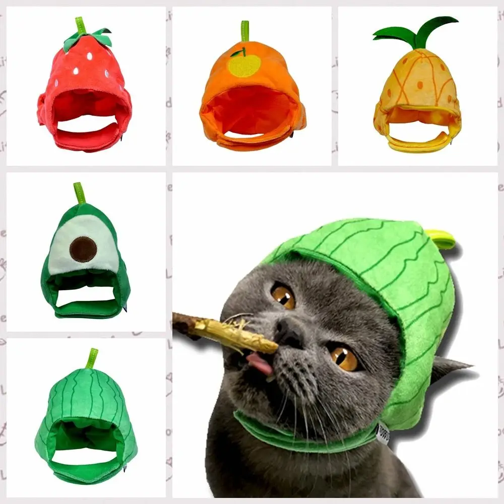 

Funny Watermelon Cat Hat Orange Shape Soft Dog Cosplay Hat Avocado Comfortable Pet Accessories For New Year Party