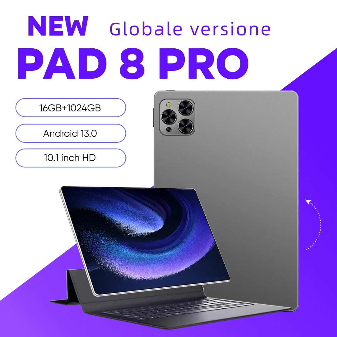 Pad Tablet 8 Pro global versione Android 13.0, 10000mAh 16GB + 1TB 10.1 inci Qualcomm Snapdragon 8 Gen2 10 Core