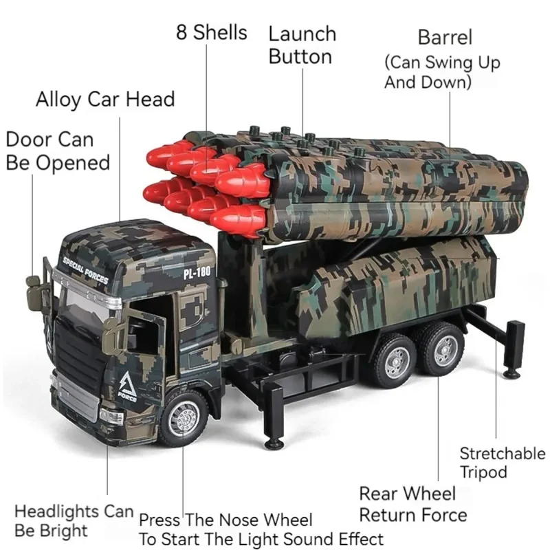 Large Alloy Missile Car Model Boy Rocket Cannon Can Fire Shells Military Model Tank Children Armored Car Toy Birthday Gift