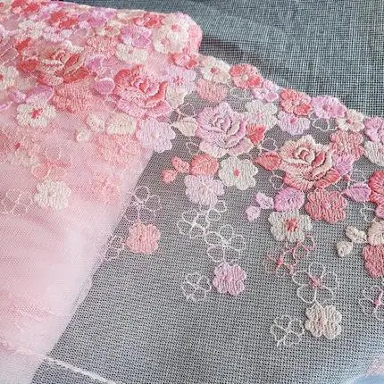 2Yards Pink Flowers Embroidered Tulle Lace Trim Soft Mesh Lingerie Underwear Clothes Bra Dress Sewing Fabric DIY