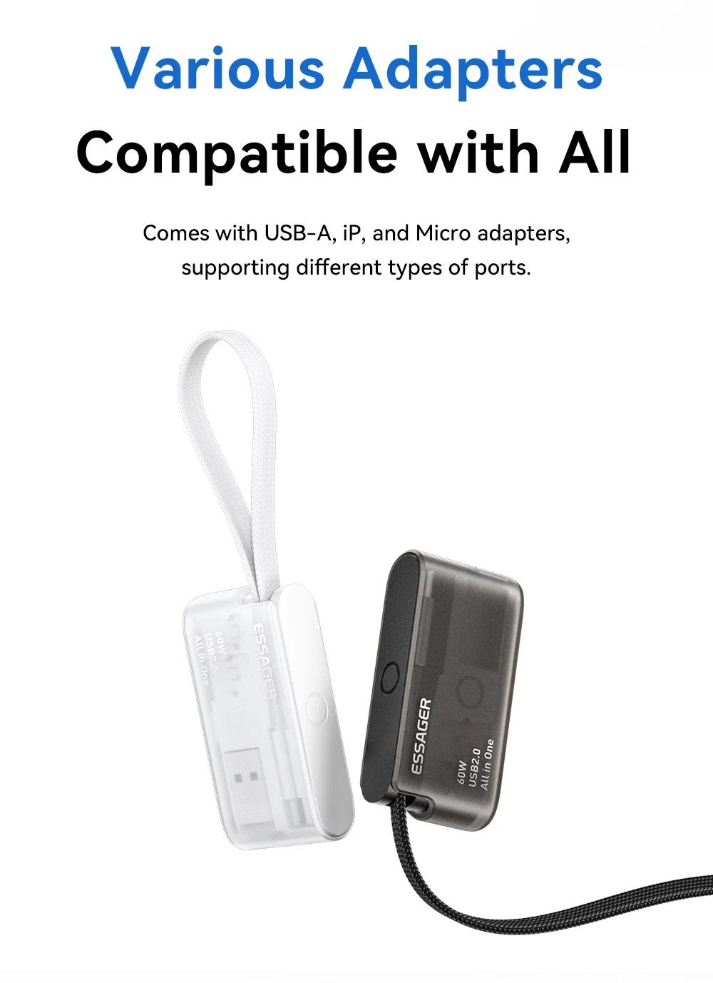 Essager PD 60W USB Type C Cable Set Fast Charging Data Sync for iPhone 17/16/15 with Storage Box And Holder Travel-Friendly