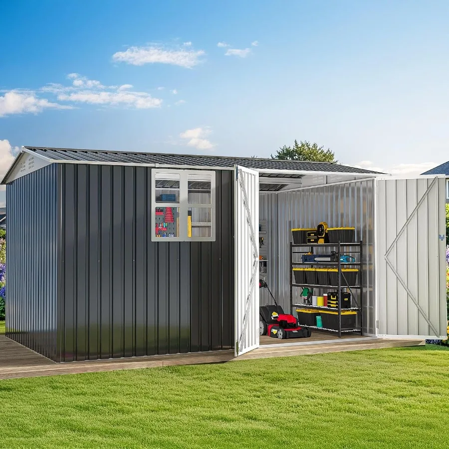 Feet Large Outdoor Storage Shed with Window and Lockable Doors