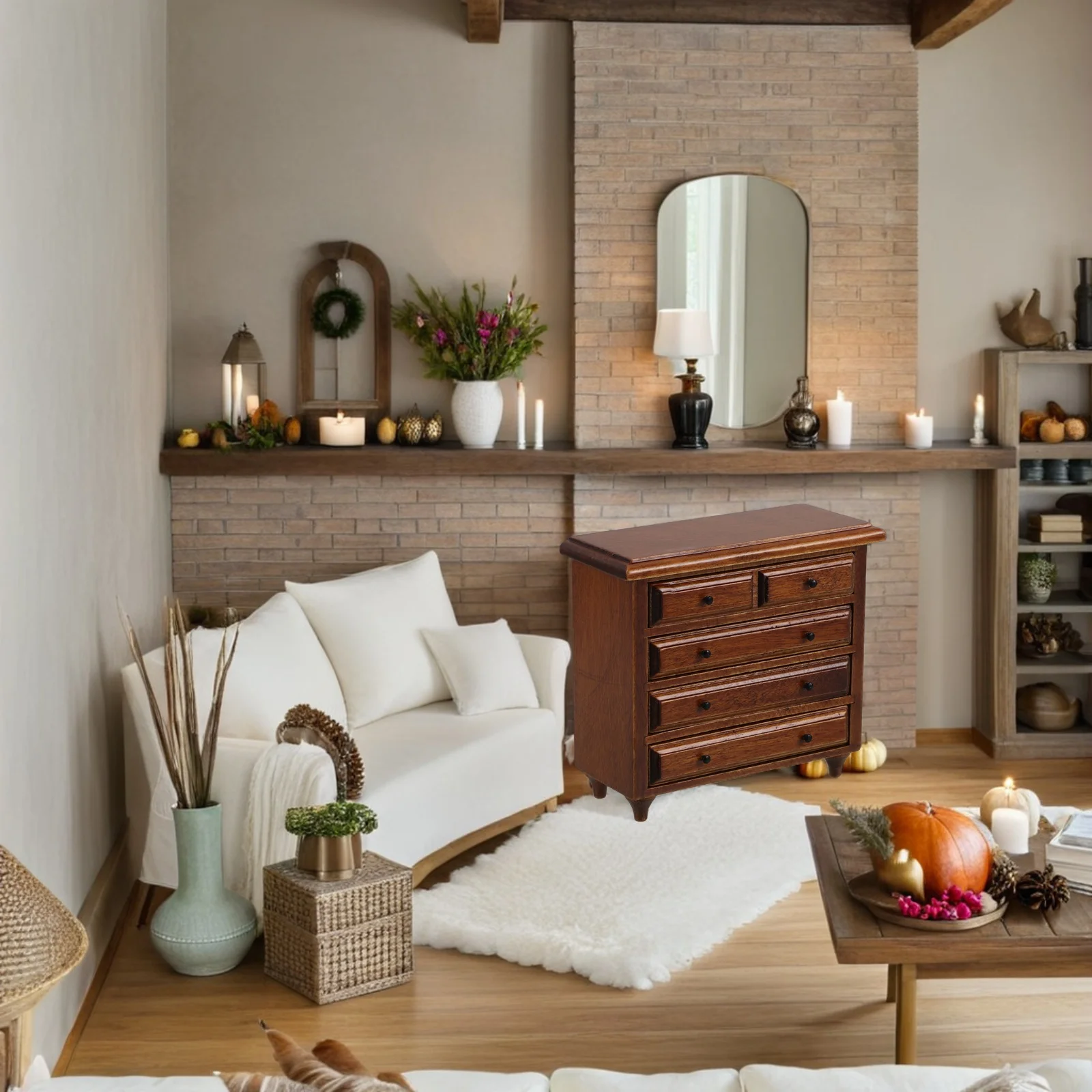 

Miniature Dresser Cabinet 1:12 Proportion Solid Birch Wood Warm Finish for Dollhouse Living Room Or Bedroom Layout Authentic