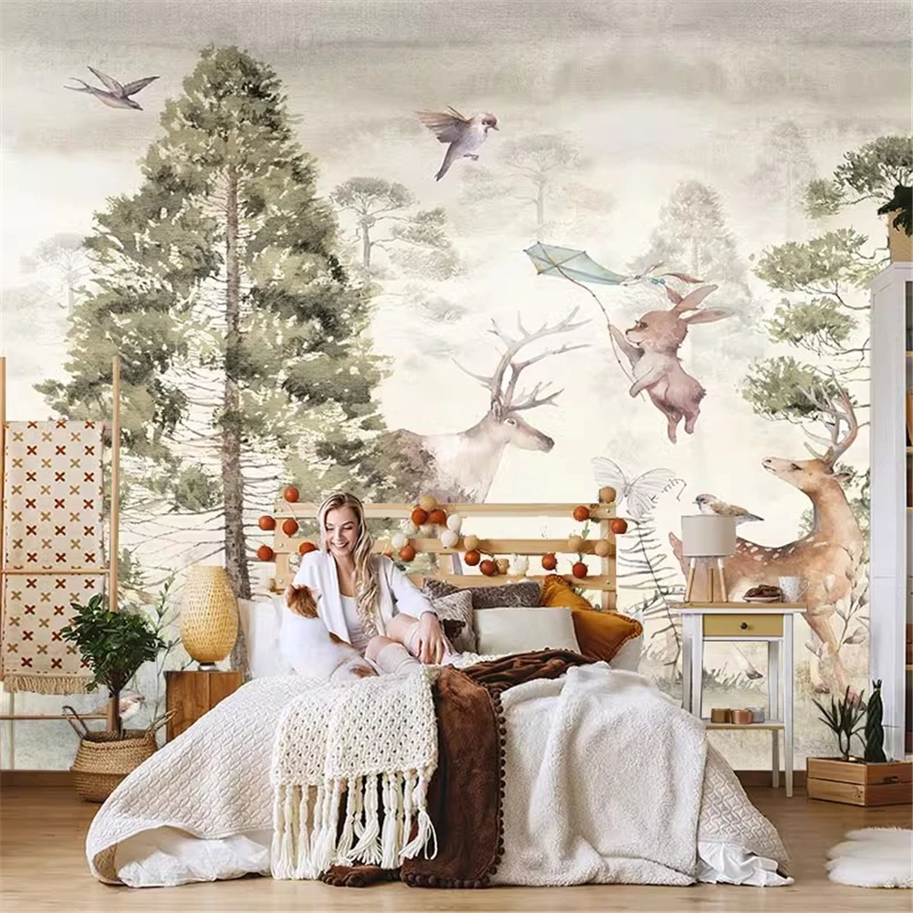 ورق حائط مخصص لحيوانات الغابات الاسكندنافية لغرفة الأطفال ، خلفية غرفة نوم بسيطة حديثة ، ورق حائط ثلاثي الأبعاد لرياض الأطفال #2