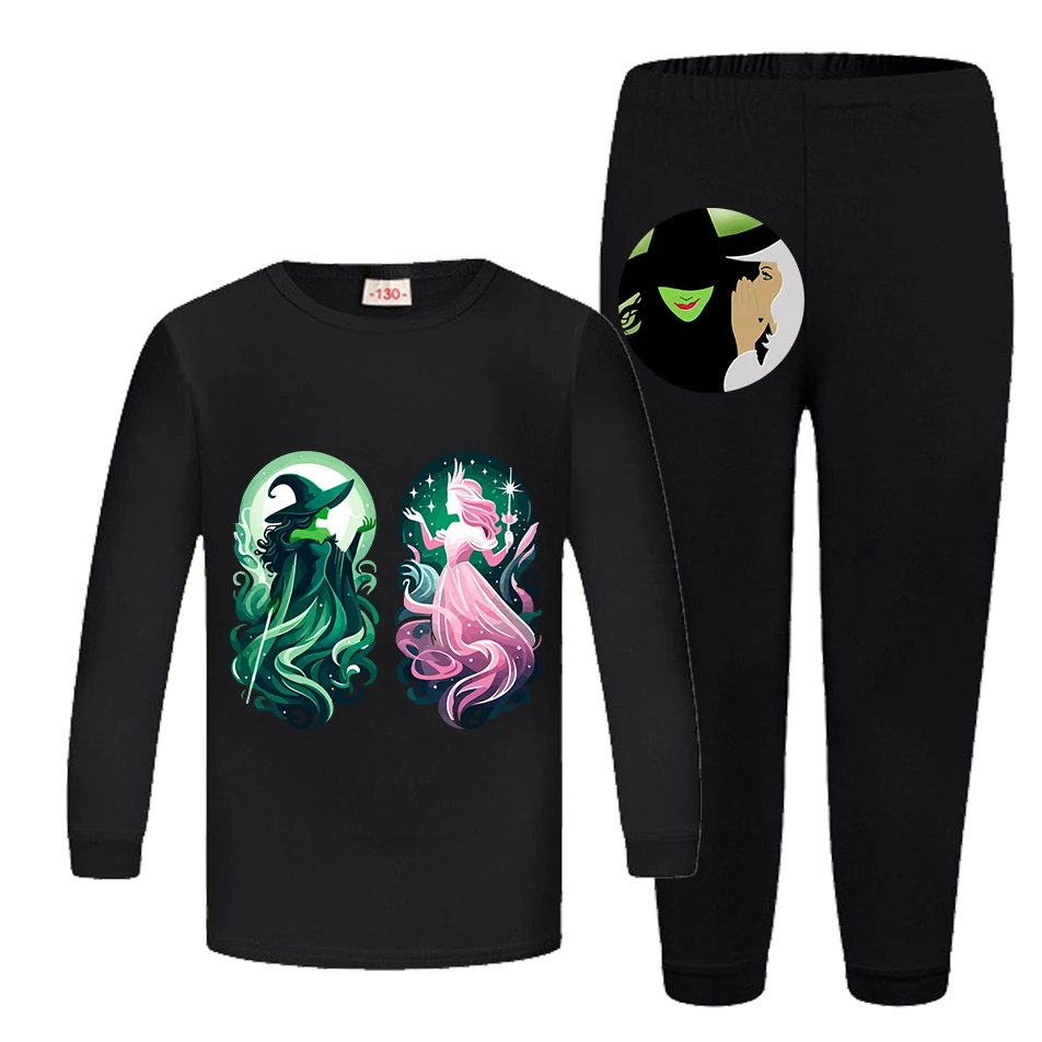 Glinda Clothes for Girls Musical Wicked Cosplay Glinda Same Style Pink Pajamas Cartoon Print Kids Tshirt + Pants Casual Homewear