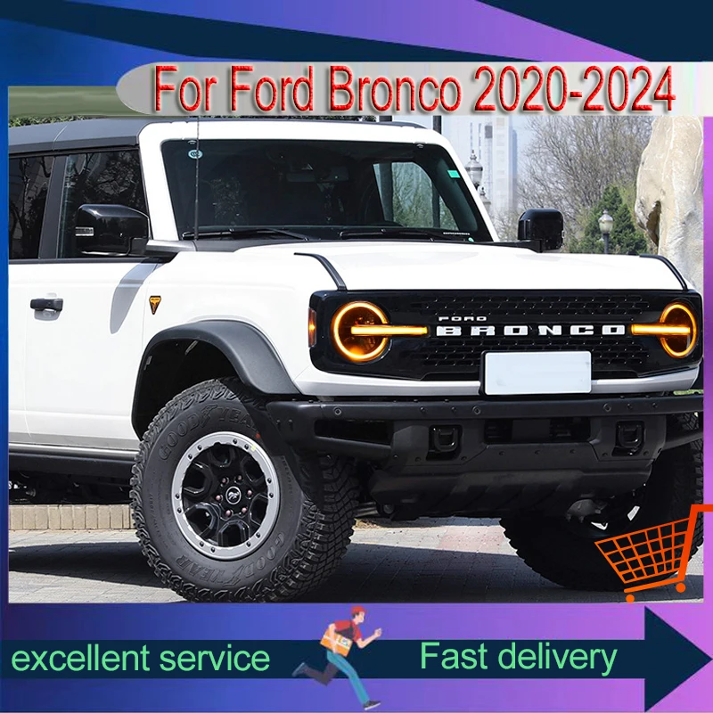 A Pair of Headlights For Ford Bronco 2020-2024 Front Light DRL Head Lamp Vehicle Supplies LED Configure Daylight Car Accessories