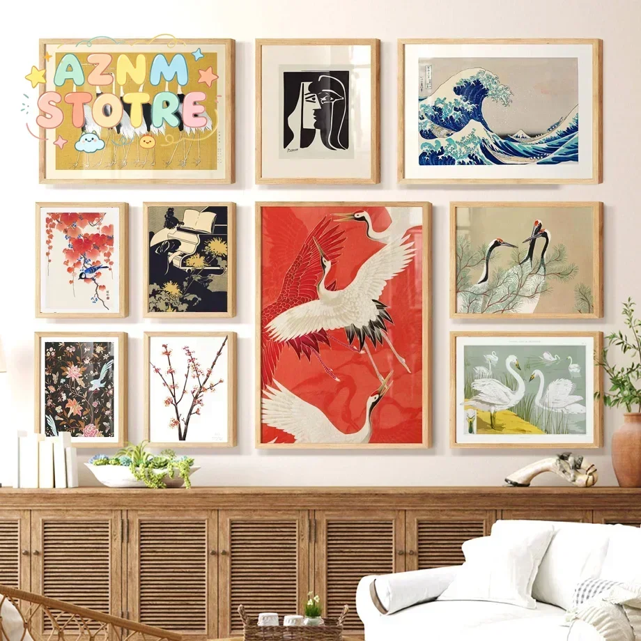 Picasso Bird Crane Kanagawa Retro Abstract Japanese Wall Art Canvas Painting Posters And Prints Wall Pictures For Bedroom Dec